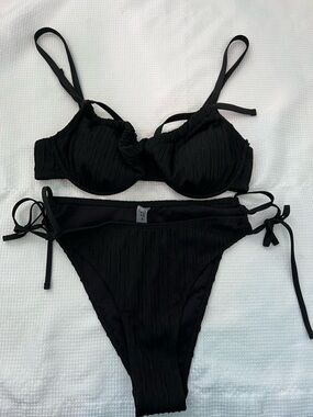 Textured Black High Waisted Bikini Strappy Cheeky Size XL
